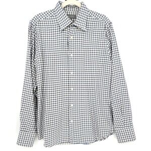 Neiman Marcus Mens Blue Gray Plaid Flannel Long Sleeve Button Down Shirt Medium